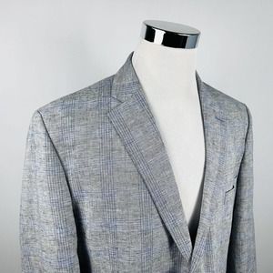 Tasso Ella Island XL Sport Coat Linen Blend Gray Plaid Two Button Double Vented